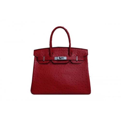 Hermes Birkin 35CM Tote Bag Piel de avestruz roja BK35 Plata