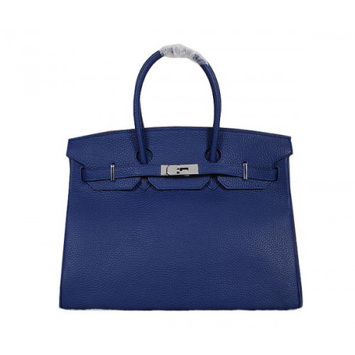 Hermes Birkin 35CM Tote Bag RoyalBlue Clemence Leather H35 Plata