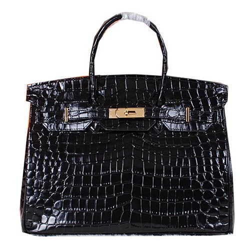 Hermes Birkin 35CM Tote Bag Cuero Croco Brillante H35C Negro