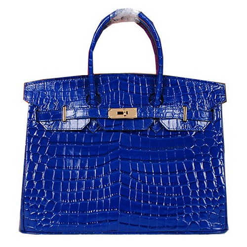 Hermes Birkin 35CM Tote Bag Shiny Croco Leather H35C Azul
