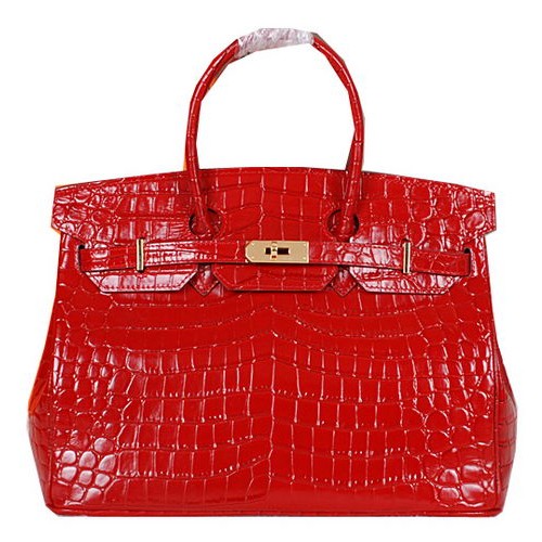 Hermes Birkin 35CM Tote Bag Shiny Croco Leather H35C Rojo