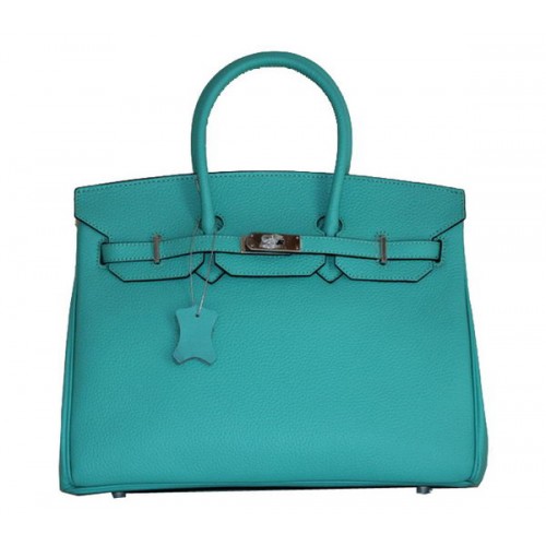 Hermes Birkin 35CM Tote Bag SkyBlue Clemence Leather H6089 Plata
