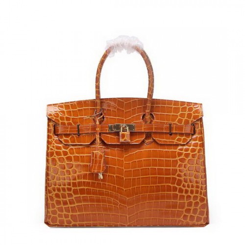 Hermes Birkin 35CM Tote Bag Trigo Iridiscente Croco Cuero Oro