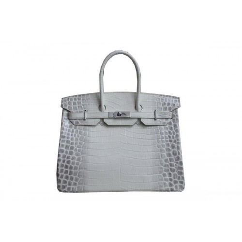 Hermes Birkin 35CM Tote Bag White Croco Leather H35 Plata