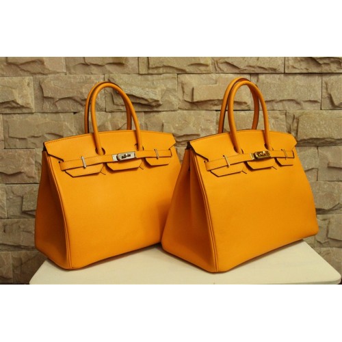 Hermes Birkin 35CM Tote Bag Yellow Clemence Leather H6089 Oro/Plata