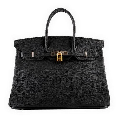 Hermes Birkin 35CM Tote Bolsas Negro Granulado Cuero H-35 Oro