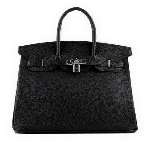 Hermes Birkin 35CM Tote Bolsas Negro Cuero Granulado H-35 Plata
