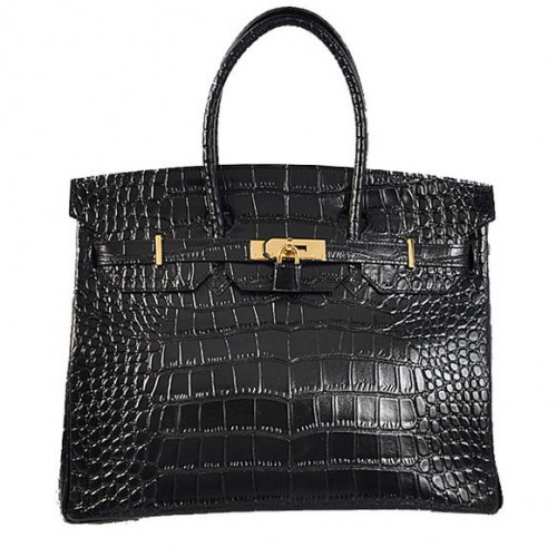 Hermes Birkin 35CM Tote Bolsas Cocodrilo Togo Cuero Negro Dorado