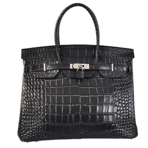 Hermes Birkin 35CM Tote Bolsas Cocodrilo Togo Cuero Negro Plata