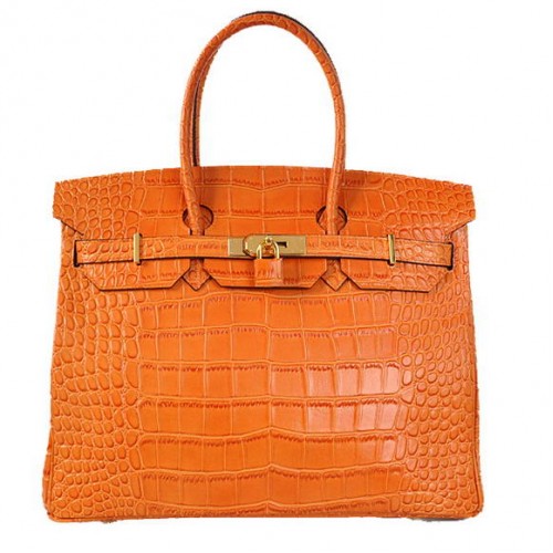 Hermes Birkin 35CM Tote Bolsas Cocodrilo Togo Cuero Naranja Dorado