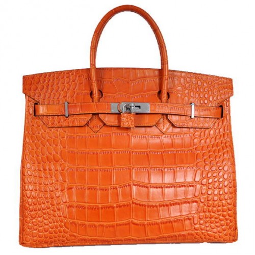 Hermes Birkin 35CM Tote Bolsas Cocodrilo Togo Cuero Naranja Plata