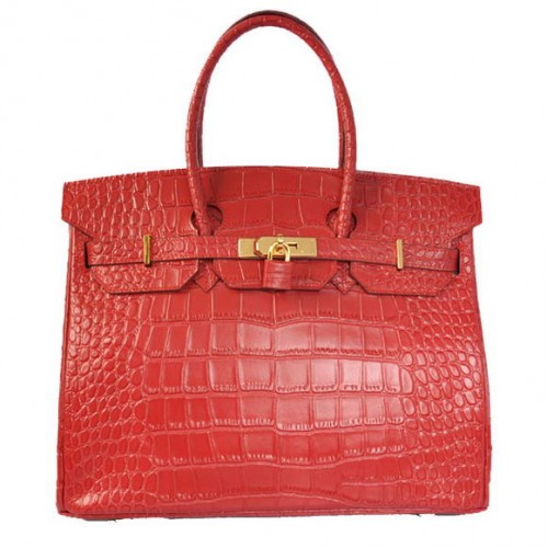 Hermes Birkin 35CM Tote Bolsas Cocodrilo Togo Cuero Rojo Dorado