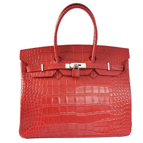 Hermes Birkin 35CM Tote Bolsas Cocodrilo Togo Cuero Rojo Plata