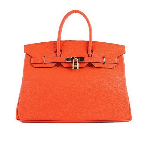 Hermes Birkin 35CM Tote Bolsas Naranja Granulado Cuero H-35 Oro