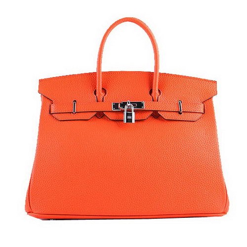 Hermes Birkin 35CM Tote Bolsas Naranja Granulado Cuero H-35 Plata