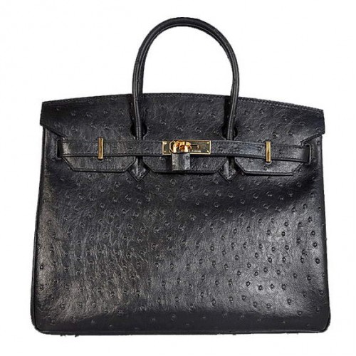 Hermes Birkin 35CM Tote Bolsas Avestruz Togo Cuero Negro Dorado