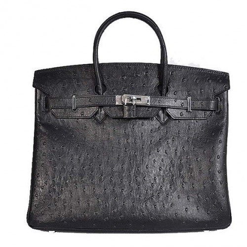 Hermes Birkin 35CM Tote Bolsas Avestruz Togo Cuero Negro Plata