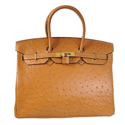 Hermes Birkin 35CM Tote Bolsas Avestruz Togo Cuero Ocre Dorado