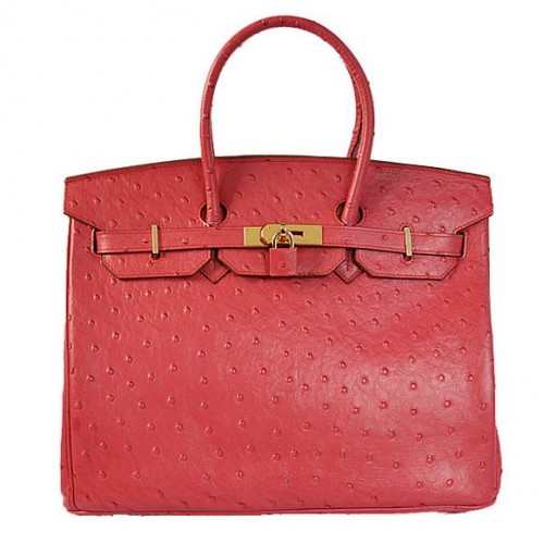 Hermes Birkin 35CM Tote Bolsas Avestruz Togo Cuero Rojo Dorado