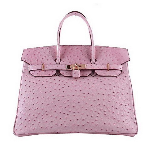 Hermes Birkin 35CM Tote Bolsas de cuero de avestruz rosa H6089 Oro