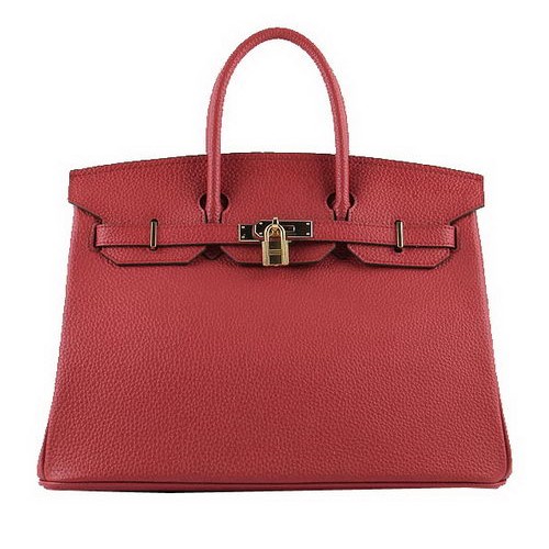 Hermes Birkin 35CM Tote Bolsas de cuero Granulado Rojo H-35 Oro