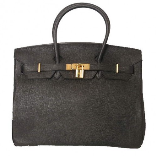 Hermes Birkin 35CM Tote Bolsas Liso Togo Cuero Negro Dorado