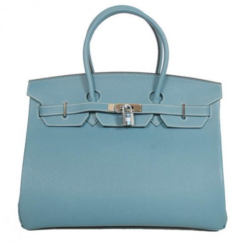 Hermes Birkin 35CM Tote Bolsas Suave Togo Cuero Azul Plata