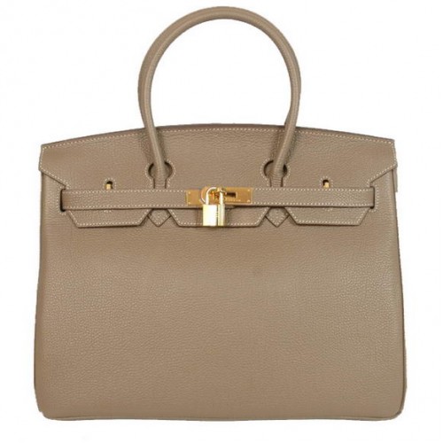 Hermes Birkin 35CM Tote Bolsas Liso Togo Cuero Gris Oscuro Dorado