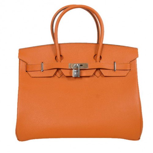 Hermes Birkin 35CM Tote Bolsas Liso Togo Cuero Naranja Plata