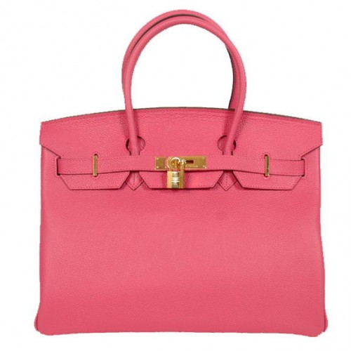 Hermes Birkin 35CM Tote Bolsas Liso Togo Cuero Melocotón Dorado