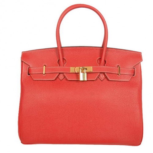 Hermes Birkin 35CM Tote Bolsas Liso Togo Cuero Rojo Dorado