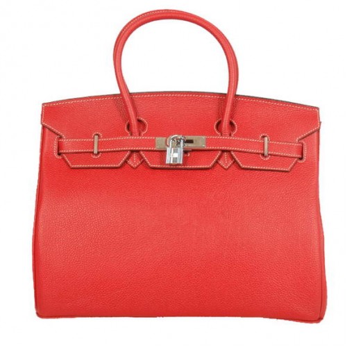 Hermes Birkin 35CM Tote Bolsas Suave Togo Cuero Rojo Plata