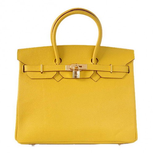 Hermes Birkin 35CM Tote Bolsas Liso Togo Cuero Amarillo Dorado