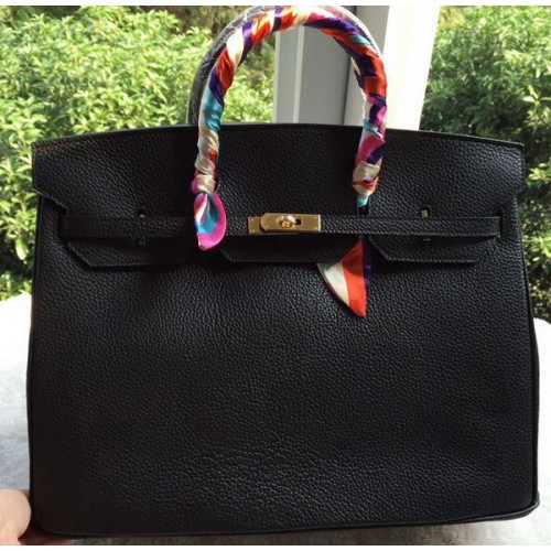 Hermes Birkin 40CM Bolso Negro Litchi Cuero BK40 Oro