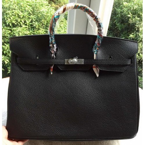 Hermes Birkin 40CM Bolso Negro Litchi Leather BK40 Plata