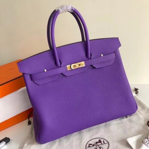 Hermes Birkin Bolsa de cuero original 17825 púrpura