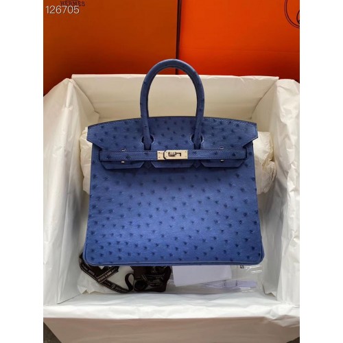 Bolso Hermes Birkin Cuero Original Piel De Avestruz HBK2530 Azul Oscuro