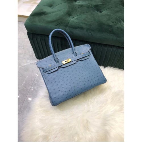 Hermes Birkin Bag Original Leather Piel de avestruz HBK2530 Azul