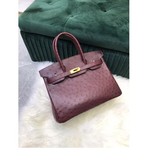 Hermes Birkin Bag Original Leather Piel de avestruz HBK2530 Borgoña
