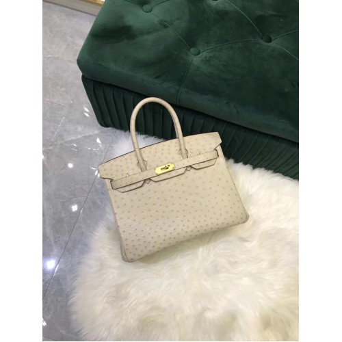 Hermes Birkin Bag Cuero original Piel de avestruz HBK2530 crema