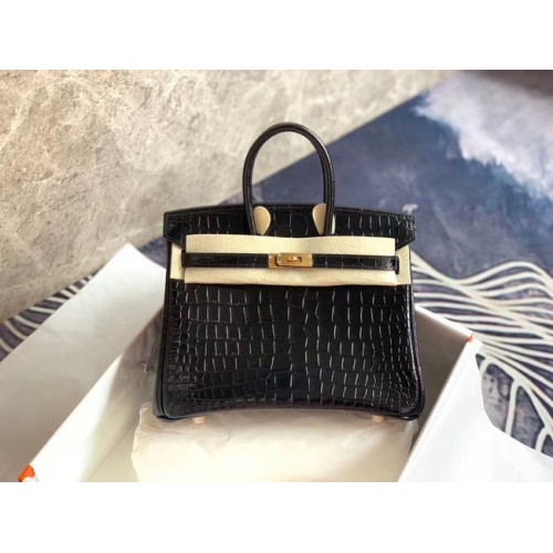 Hermes Birkin Bag Original cuero cocodrilo HBK35 negro