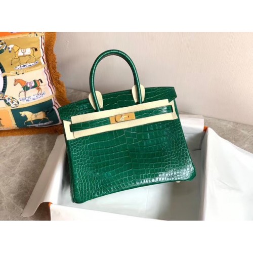 Hermes Birkin Bag Original cuero cocodrilo HBK35 verde