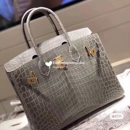 Hermes Birkin Bag Original cuero cocodrilo HBK35 gris