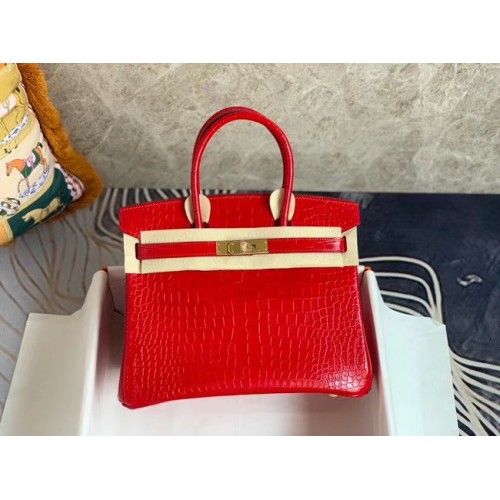 Hermes Birkin Bag Original cuero cocodrilo HBK35 rojo