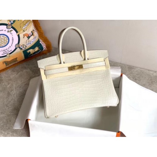 Hermes Birkin Bag Original cuero cocodrilo HBK35 blanco