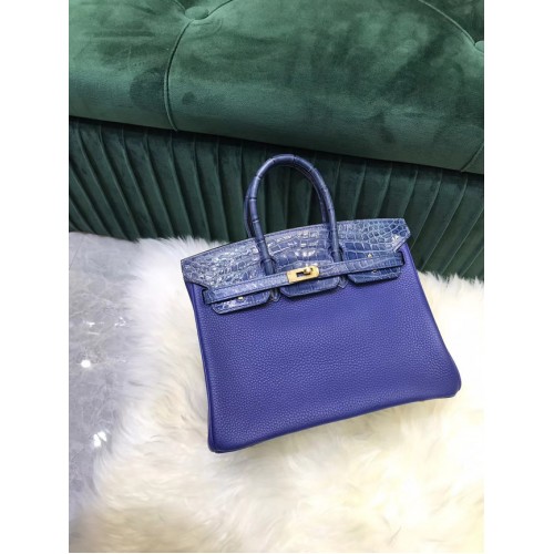 Hermes Birkin Bolso Original Cuero cocodrilo togo HBK2530 Azul