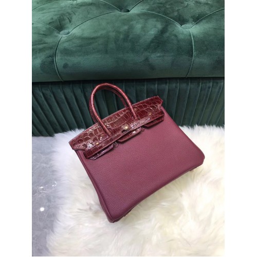 Hermes Birkin Bag Original cuero cocodrilo togo HBK2530 Borgoña