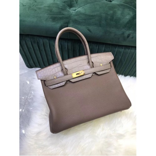 Hermes Birkin Bag Original cuero cocodrilo togo HBK2530 gris