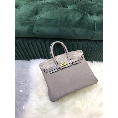 Hermes Birkin Bag Original cuero cocodrilo togo HBK2530 gris claro
