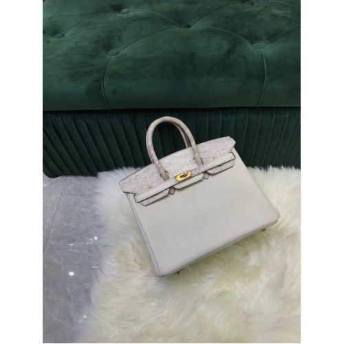 Hermes Birkin Bag Original cuero cocodrilo togo HBK2530 gris claro y blanco
